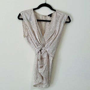 Ann Taylor Brown and Tan Spotted Wraparound Ruched Sleeveless Blouse, Size 8